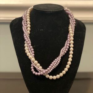 Elegant Pearl Necklace in Lavender and Cream About 18 Inches